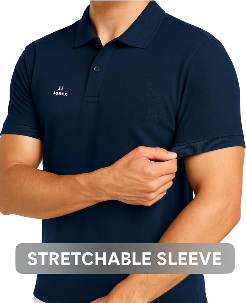 Jonex Men's Knit Polo Shirt - Navy Blue, Short Sleeve, Regular Fit - Image 4